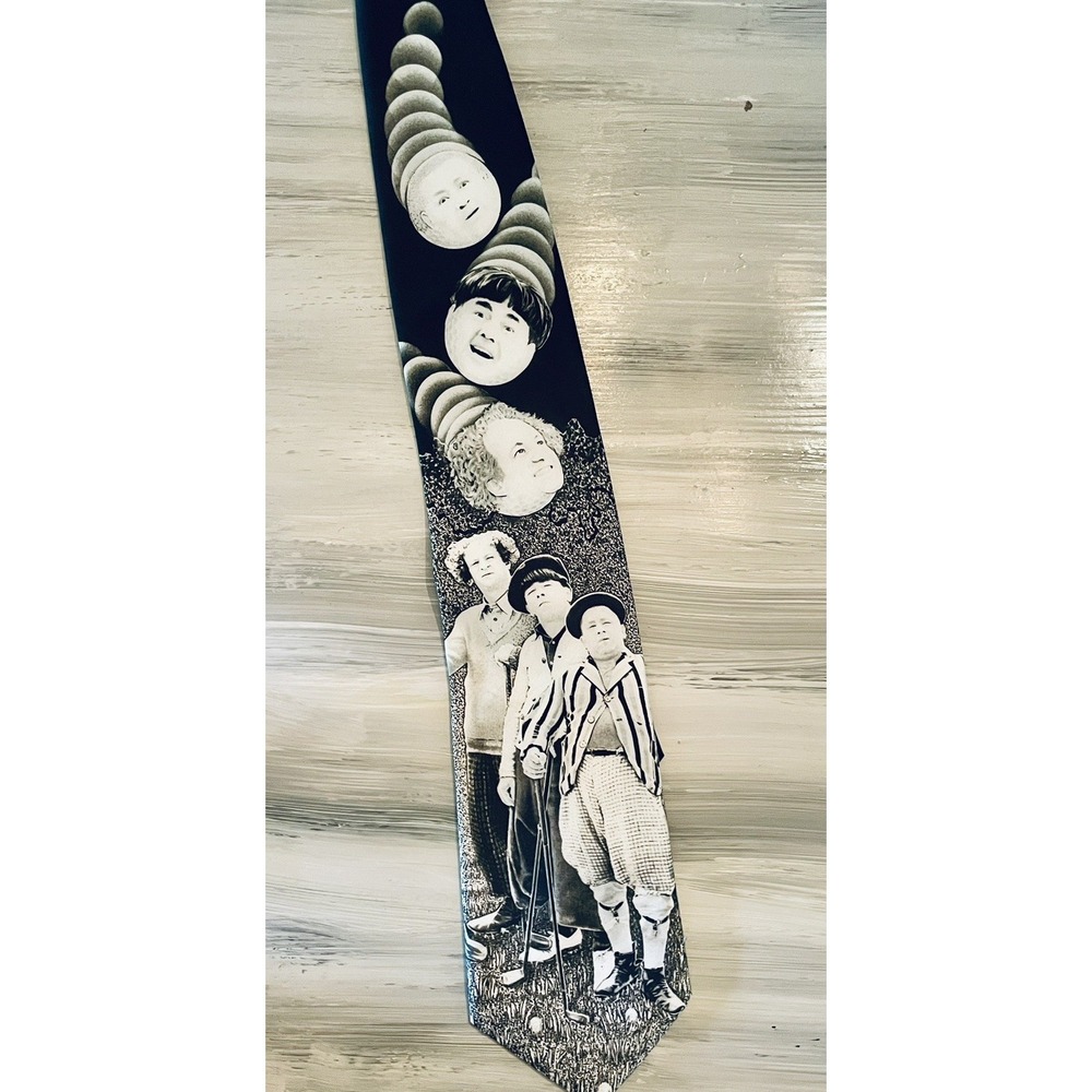 Ralph Marlin The 3 Stooges VTG 1995 90s Neck Tie Curly Larry Moe Golfing Novelty
